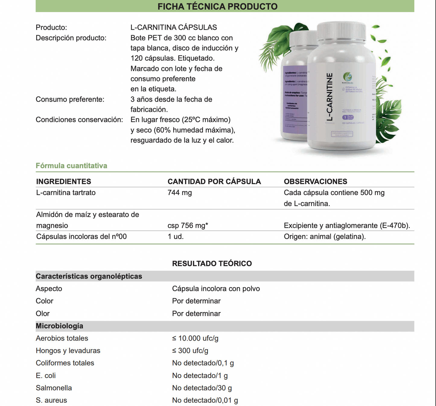 L-Carnitina Tartrato 500 mg — BioActive Labs Farma