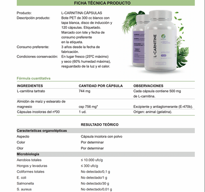 L-Carnitina Tartrato 500 mg — BioActive Labs Farma